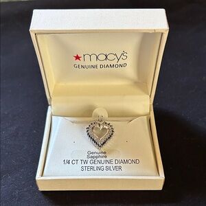 Macy's Sterling Silver Heart Necklace with Blue Sapphire and Diamond